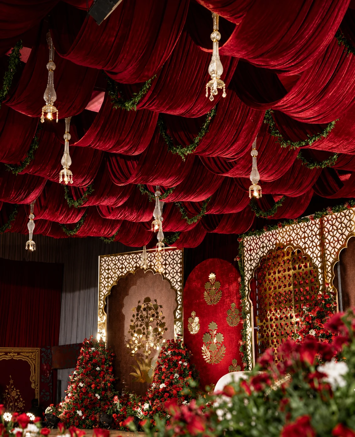 Pink and orange mandap stage decor
